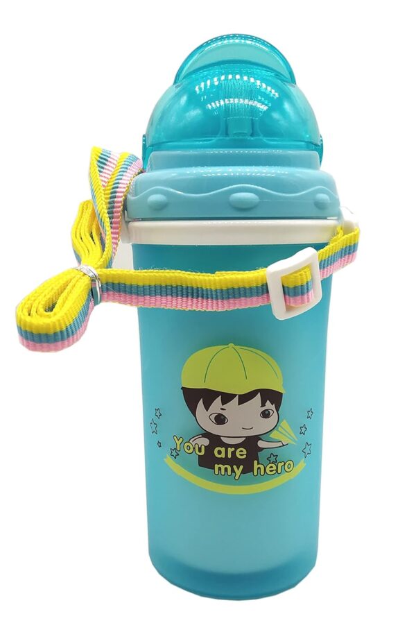 Acc001_IMAGE 1 Leak Proof Durable BPA Free Non-Toxic Baby Sipper Water Bottle with Straw - Cute Design Water Bottle with Sipper for Kids Girls & Boys - Pack of 1 (Blue)