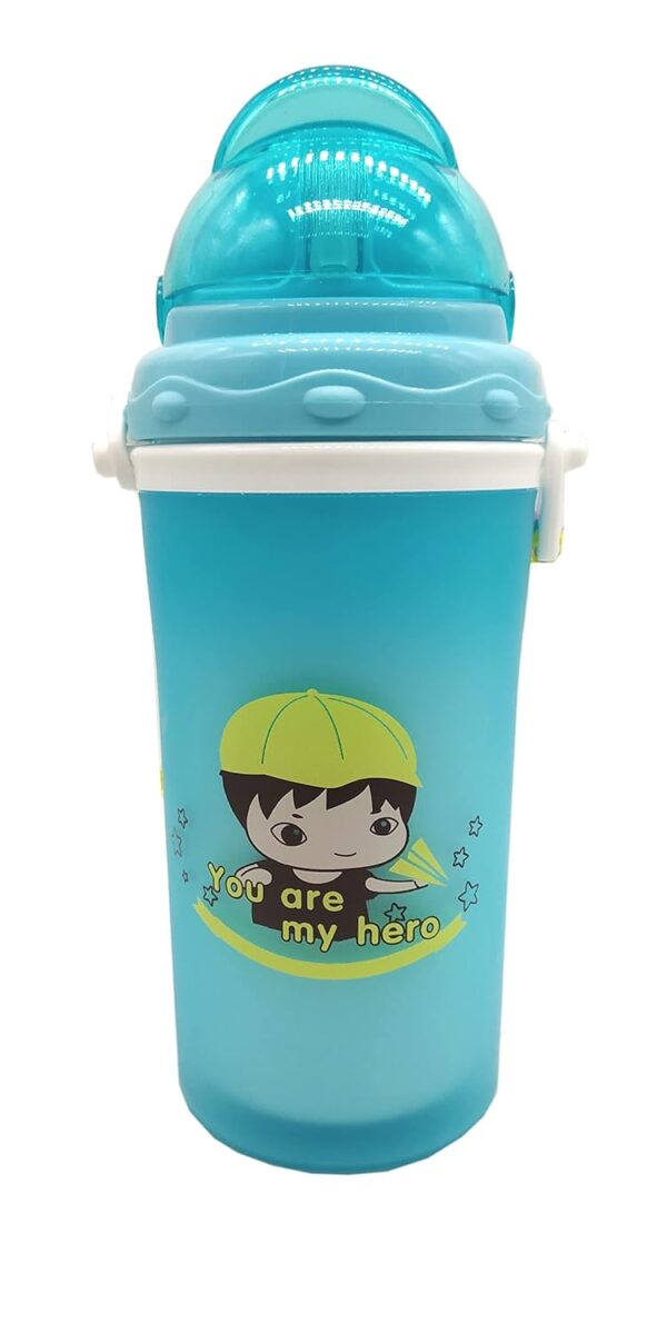 Acc001_IMAGE 2 Leak Proof Durable BPA Free Non-Toxic Baby Sipper Water Bottle with Straw - Cute Design Water Bottle with Sipper for Kids Girls & Boys - Pack of 1 (Blue)