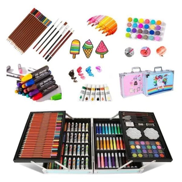 CALIST 145 pcs Oil Pastel Color Pencil Crayon Watercolor Pen Eraser sharkener Art Set Drawing kit,Craft Painting Set Great Birthday Gift 7 Metallic Color Pencils,Drawing Sketching