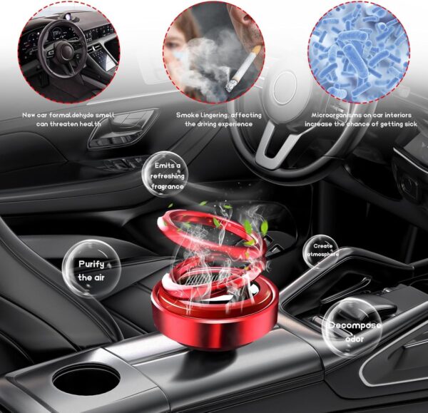 Gif009_IMAGE 2 Car Solar Perfume Air Freshener Auto Rotation Essential Oil Diffuser Aromatherapy Decoration Accessories for Car, Family, Vehicle(BLACK) (SOLAR POWER CAR AROMA) (Rotate Only Under Sunlight)