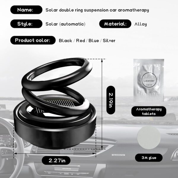 Gif009_IMAGE 4 Car Solar Perfume Air Freshener Auto Rotation Essential Oil Diffuser Aromatherapy Decoration Accessories for Car, Family, Vehicle(BLACK) (SOLAR POWER CAR AROMA) (Rotate Only Under Sunlight)