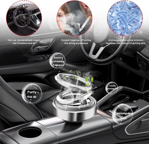 Gif009_IMAGE 6 Car Solar Perfume Air Freshener Auto Rotation Essential Oil Diffuser Aromatherapy Decoration Accessories for Car, Family, Vehicle(BLACK) (SOLAR POWER CAR AROMA) (Rotate Only Under Sunlight)
