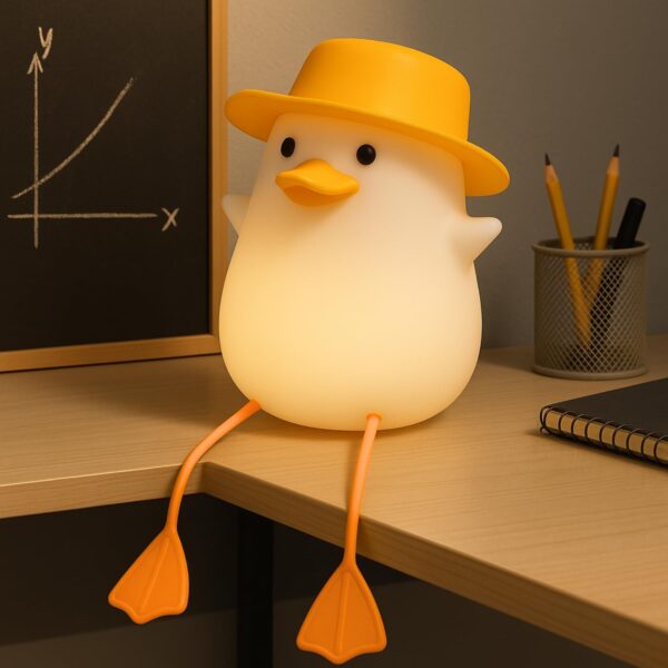 Gif013_IMAGE 1 Silicone Duck Night Lamp Soft LED Bedside Light with Touch Control & 7-Color Changing, USB Rechargeable Nursery Lamp for Kids Bedroom, Cute Animal Shape Baby Nightlight & Gift, Mobile Holder