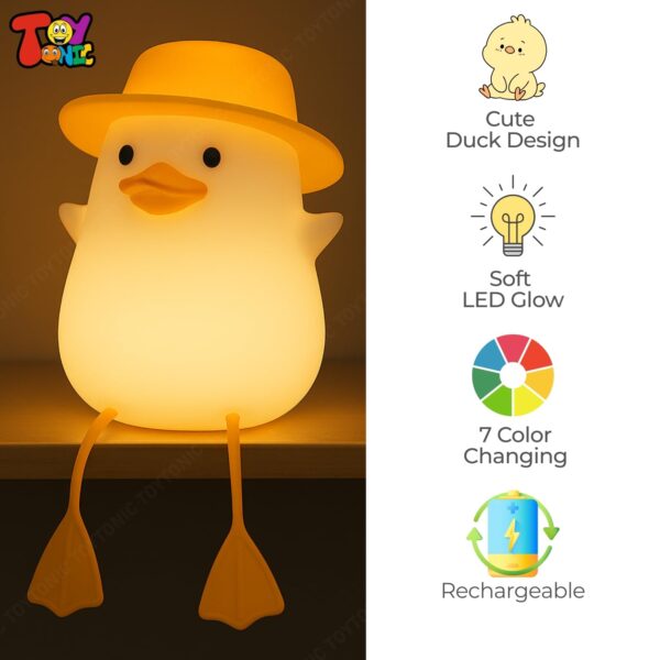 Gif013_IMAGE 4 Silicone Duck Night Lamp Soft LED Bedside Light with Touch Control & 7-Color Changing, USB Rechargeable Nursery Lamp for Kids Bedroom, Cute Animal Shape Baby Nightlight & Gift, Mobile Holder
