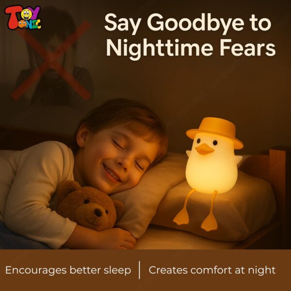 Gif013_IMAGE 5 Silicone Duck Night Lamp Soft LED Bedside Light with Touch Control & 7-Color Changing, USB Rechargeable Nursery Lamp for Kids Bedroom, Cute Animal Shape Baby Nightlight & Gift, Mobile Holder