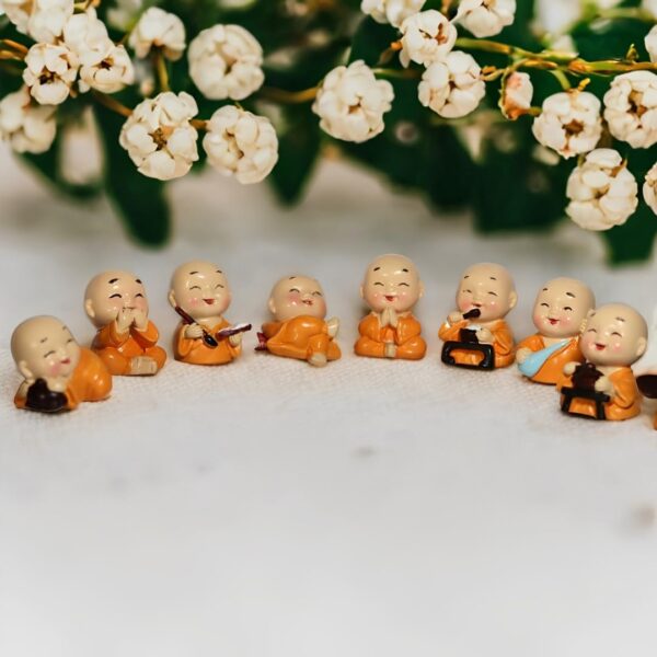 Sell Me Everything Smiling Little Baby Monk Buddha Statues (Set of 8) – Peaceful Home & Office Decor, for Living Rooms, Meditation Spaces, and Special Occasions