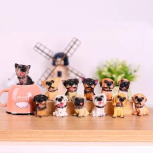 Deluxe Assorted Miniature Resin Dog Toy Figures Cake Topper Doggies Playset Punny Series Statue Gift for Dollhouse Shelf Garden Planter Boxes & Puppy Party Set & Teacher Rewards/Prizes (Dozen of 12)