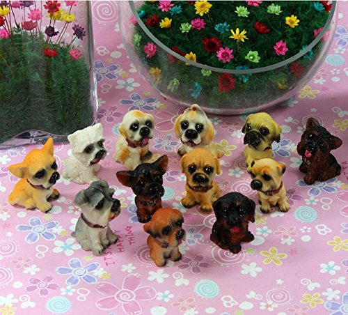 Gif020_IMAGE 5 Deluxe Assorted Miniature Resin Dog Toy Figures Cake Topper Doggies Playset Punny Series Statue Gift for Dollhouse Shelf Garden Planter Boxes & Puppy Party Set & Teacher Rewards/Prizes (Dozen of 12)