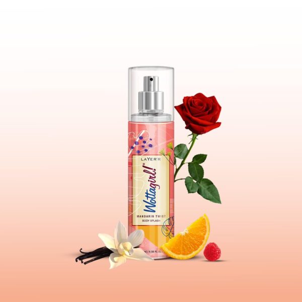 Wottagirl Mandarin Twist Body Splash for Women | Fruity Floral Fragrance with Orange, Raspberry, Jasmine & Vanilla | Long-Lasting Freshness | 135ml