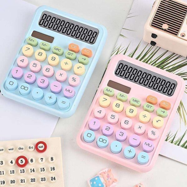 Sta001_IMAGE 3 Cute Pastel Calculator with Big Display | Stylish Desktop & School Calculator with Soft Color Buttons | Dual Power Basic Calculator for Students, Office & Home Use