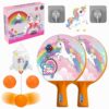 Hanging Table Tennis Trainer for Kids Indoor Self Training Portable Ping Pong Set 10 Pieces 2 Racket 2 Balls 2 Hooks 1 Unicorn Hanger and 2 Unicorn Stickers in 1 Unicorn Box
