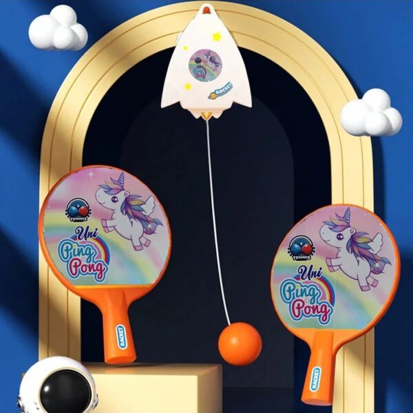 Hanging Table Tennis Trainer for Kids Indoor Self Training Portable Ping Pong Set 10 Pieces 2 Racket 2 Balls 2 Hooks 1 Unicorn Hanger and 2 Unicorn Stickers in 1 Unicorn Box