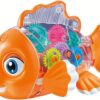 Transparent 3D Dolphine Toy 360 Degree Rotation, Gear Simulation Mechanical Dolphine Sound and Light Toy for 2-5 Years Boys and Girls (Big Size)