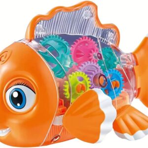 Toy004_IMAGE 1 Transparent 3D Dolphine Toy 360 Degree Rotation, Gear Simulation Mechanical Dolphine Sound and Light Toy for 2-5 Years Boys and Girls (Big Size)