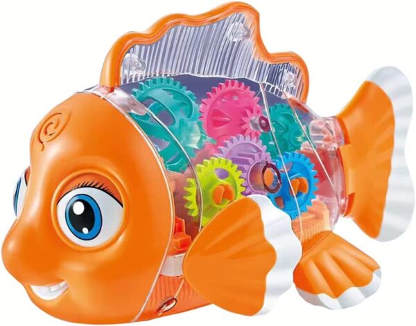 Transparent 3D Dolphine Toy 360 Degree Rotation, Gear Simulation Mechanical Dolphine Sound and Light Toy for 2-5 Years Boys and Girls (Big Size)