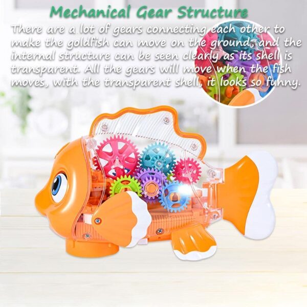Transparent 3D Dolphine Toy 360 Degree Rotation, Gear Simulation Mechanical Dolphine Sound and Light Toy for 2-5 Years Boys and Girls (Big Size)