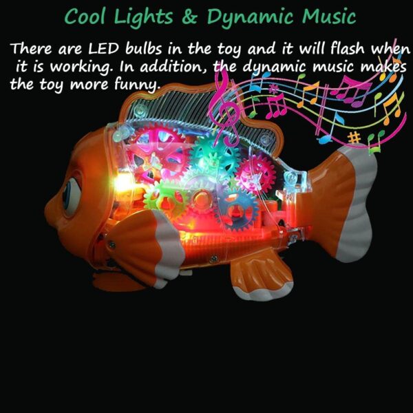 Transparent 3D Dolphine Toy 360 Degree Rotation, Gear Simulation Mechanical Dolphine Sound and Light Toy for 2-5 Years Boys and Girls (Big Size)