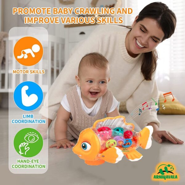 Transparent 3D Dolphine Toy 360 Degree Rotation, Gear Simulation Mechanical Dolphine Sound and Light Toy for 2-5 Years Boys and Girls (Big Size)