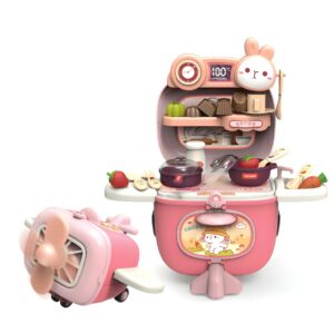 Toy006_IMAGE 1 Kids Kitchen Set Suitcase Toy for Girls (3–6 Years) | Pretend Play Cooking Utensils with Aircraft Storage Case | Mini Chef Role Play Kitchen Toy Set with Portable Carry Box – Pink (Pack of 1)