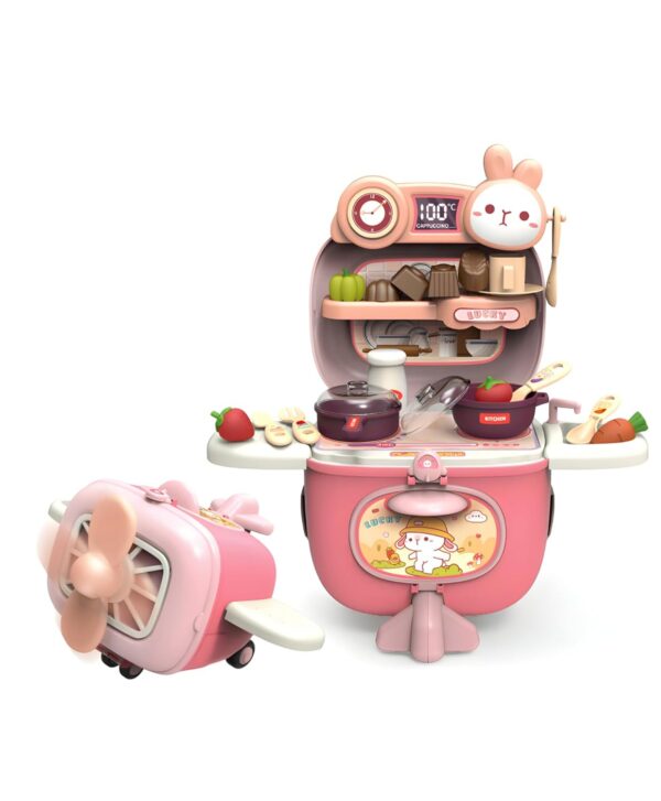 Toy006_IMAGE 1 Kids Kitchen Set Suitcase Toy for Girls (3–6 Years) | Pretend Play Cooking Utensils with Aircraft Storage Case | Mini Chef Role Play Kitchen Toy Set with Portable Carry Box – Pink (Pack of 1)