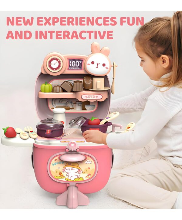 Toy006_IMAGE 2 Kids Kitchen Set Suitcase Toy for Girls (3–6 Years) | Pretend Play Cooking Utensils with Aircraft Storage Case | Mini Chef Role Play Kitchen Toy Set with Portable Carry Box – Pink (Pack of 1)