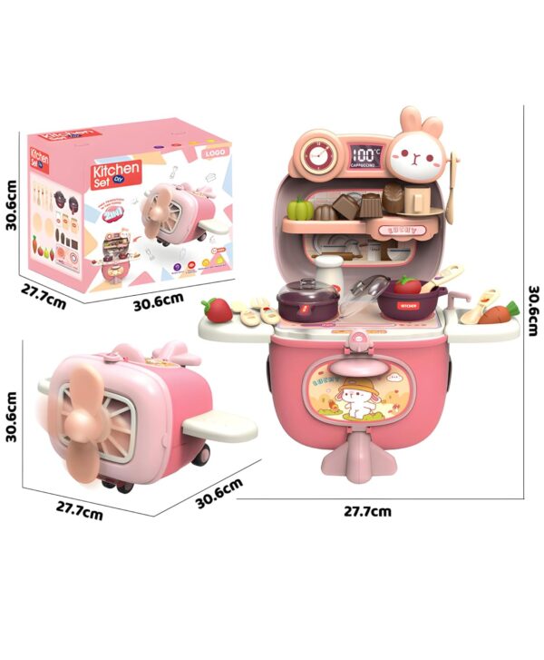 Toy006_IMAGE 3 Kids Kitchen Set Suitcase Toy for Girls (3–6 Years) | Pretend Play Cooking Utensils with Aircraft Storage Case | Mini Chef Role Play Kitchen Toy Set with Portable Carry Box – Pink (Pack of 1)