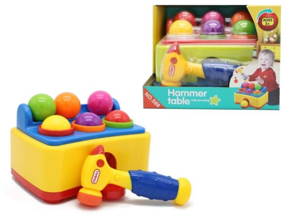 Toy008_IMAGE 1 Hammer Table Ball Pound Toy for Kids, Educational Activity Toy Game with 6 Different Colored Balls and 1 Toy Pinball Hammer Toy for Toddler Infants