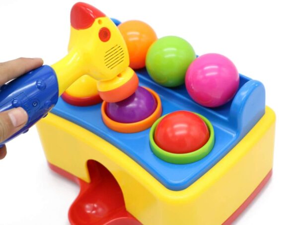 Toy008_IMAGE 2 Hammer Table Ball Pound Toy for Kids, Educational Activity Toy Game with 6 Different Colored Balls and 1 Toy Pinball Hammer Toy for Toddler Infants