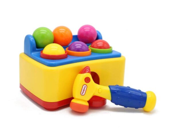 Toy008_IMAGE 5 Hammer Table Ball Pound Toy for Kids, Educational Activity Toy Game with 6 Different Colored Balls and 1 Toy Pinball Hammer Toy for Toddler Infants