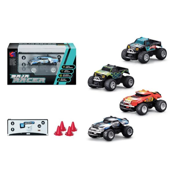 Mini RC Monster Off-Road Car 1:64 Scale Remote Control Truck with Big Rubber Tyres, Shock Absorbers & LED Lights | Alloy Body Mini Racing Car Toy for Kids Boys Girls Indoor Desktop RC Car