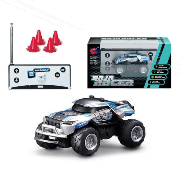 Mini RC Monster Off-Road Car 1:64 Scale Remote Control Truck with Big Rubber Tyres, Shock Absorbers & LED Lights | Alloy Body Mini Racing Car Toy for Kids Boys Girls Indoor Desktop RC Car