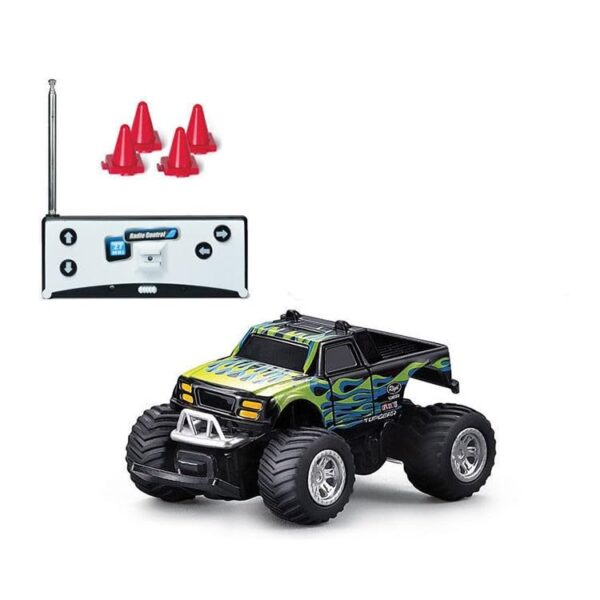 Mini RC Monster Off-Road Car 1:64 Scale Remote Control Truck with Big Rubber Tyres, Shock Absorbers & LED Lights | Alloy Body Mini Racing Car Toy for Kids Boys Girls Indoor Desktop RC Car