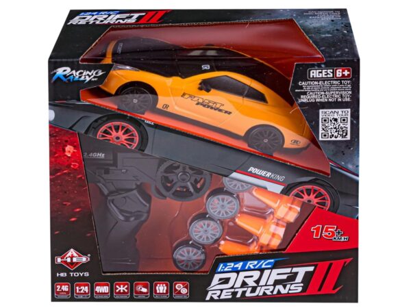 GT-R RC Drift Car 1:24 Scale | 4WD Vehicle | Push and Drift Use | Interchangeable Wheels | Indoor Outdoor Fun Play for Boys | Car Model | Remote Control Vehicle