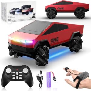 Remote Control Cybertruck Style Car for Kids 2.4GHz Drift Side Driving RC Toy with LED Lights (Red)