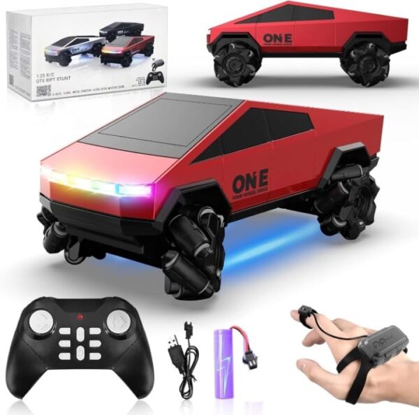 Toy011_IMAGE 1 Remote Control Cybertruck Style Car for Kids 2.4GHz Drift Side Driving RC Toy with LED Lights (Red)