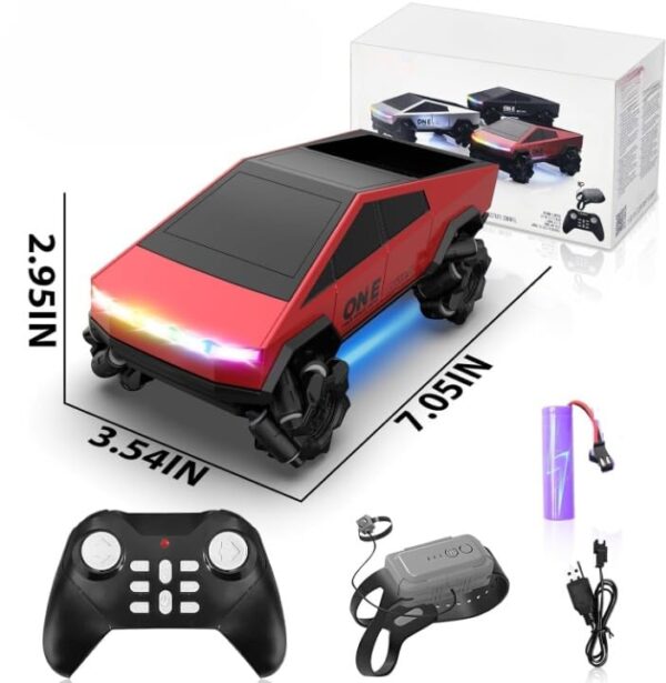 Toy011_IMAGE 2 Remote Control Cybertruck Style Car for Kids 2.4GHz Drift Side Driving RC Toy with LED Lights (Red)