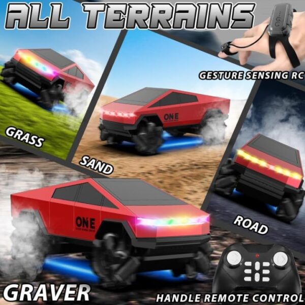 Toy011_IMAGE 3 Remote Control Cybertruck Style Car for Kids 2.4GHz Drift Side Driving RC Toy with LED Lights (Red)