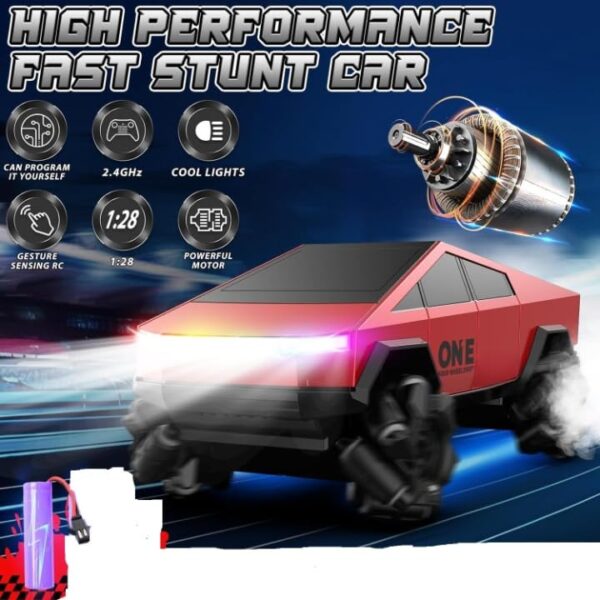 Toy011_IMAGE 4 Remote Control Cybertruck Style Car for Kids 2.4GHz Drift Side Driving RC Toy with LED Lights (Red)