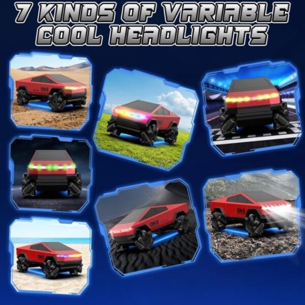 Toy011_IMAGE 6 Remote Control Cybertruck Style Car for Kids 2.4GHz Drift Side Driving RC Toy with LED Lights (Red)