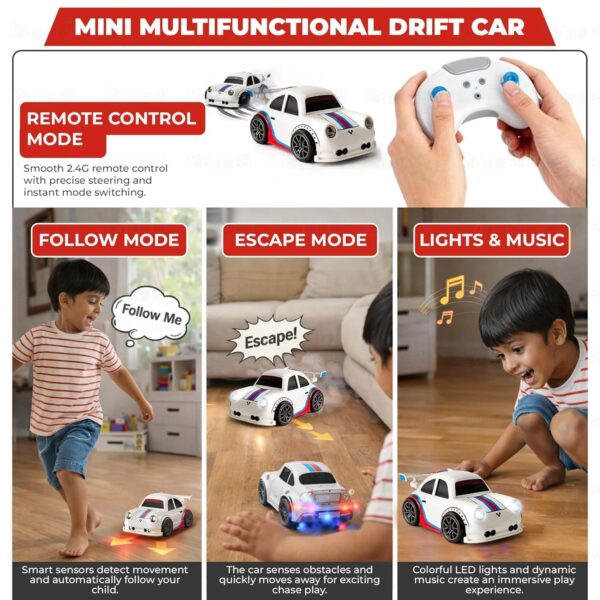 Smart RC Drift Racing Car with Gesture Control | 4WD High-Speed Remote Control Toy Car with LED Lights, Follow Me & Escape Mode | Rechargeable Mini Stunt RC Car for Kids (RC Drift Racing Car)