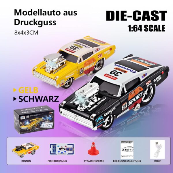Toy013_IMAGE 2 funnykid Mini Drift RC Car - Remote Controlled Car Gift Toy from 3 4 5 6 7 8 9 10 Years Boys, 1:64 with Metal Housing, 3 Gear, Type-C, 30 m Range, 30 Min Runtime, Buildable Racing Team Fleet