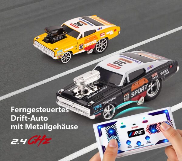 Toy013_IMAGE 4 funnykid Mini Drift RC Car - Remote Controlled Car Gift Toy from 3 4 5 6 7 8 9 10 Years Boys, 1:64 with Metal Housing, 3 Gear, Type-C, 30 m Range, 30 Min Runtime, Buildable Racing Team Fleet