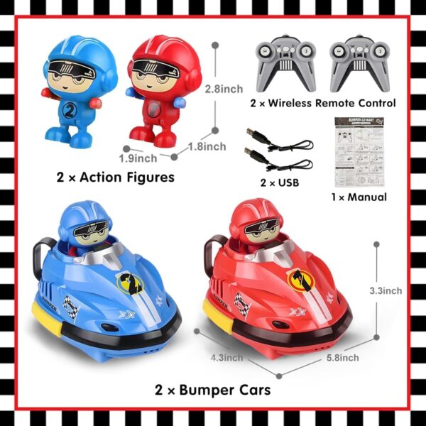 Toy014_IMAGE 2 RC Bumper Car Set of 2 with Remote Control & Jump-Out Figures | Dual Speed Modes, 360° Spinning, Lights & Sounds | 2 Player RC Bumper Car Game for Kids