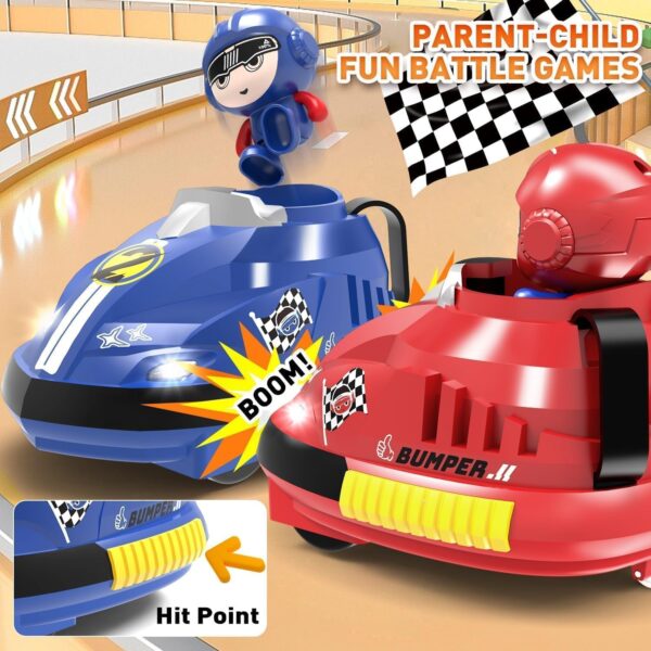 Toy014_IMAGE 4 RC Bumper Car Set of 2 with Remote Control & Jump-Out Figures | Dual Speed Modes, 360° Spinning, Lights & Sounds | 2 Player RC Bumper Car Game for Kids