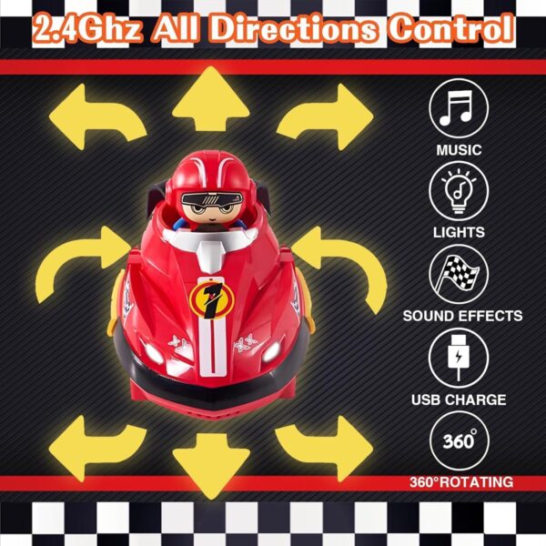 Toy014_IMAGE 5 RC Bumper Car Set of 2 with Remote Control & Jump-Out Figures | Dual Speed Modes, 360° Spinning, Lights & Sounds | 2 Player RC Bumper Car Game for Kids