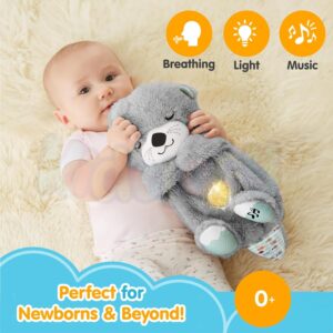 Kidology Baby Plush Toy with Music, Lights & Breathing Motion, Interactive Teddy Bear for Sensory Learning, Soft Stuffed Animal Newborn Babies, Musical Toy Kids Valentine (Grey) – 30cm