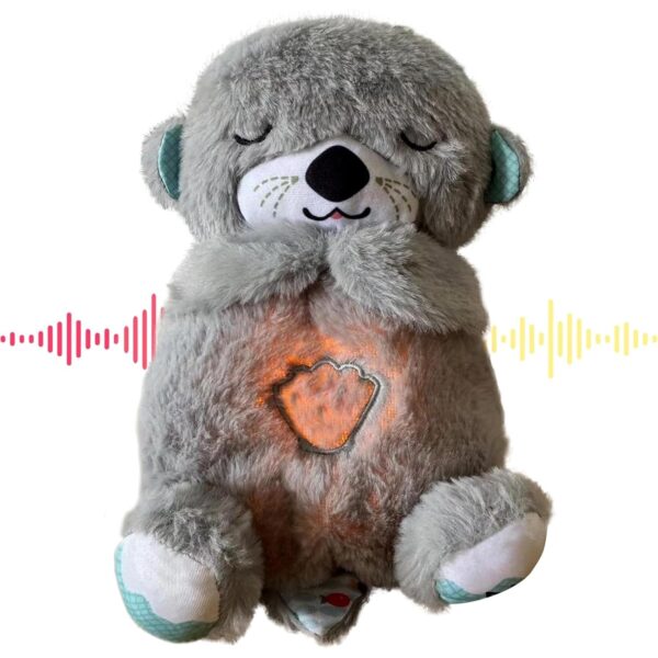 Kidology Baby Plush Toy with Music, Lights & Breathing Motion, Interactive Teddy Bear for Sensory Learning, Soft Stuffed Animal Newborn Babies, Musical Toy Kids Valentine (Grey) – 30cm