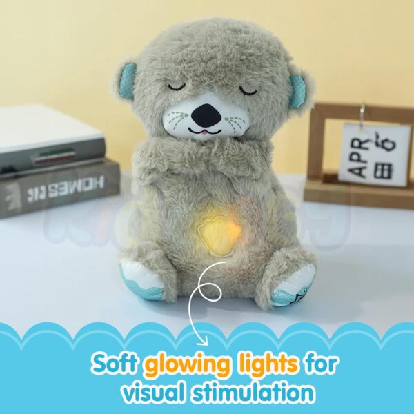 Kidology Baby Plush Toy with Music, Lights & Breathing Motion, Interactive Teddy Bear for Sensory Learning, Soft Stuffed Animal Newborn Babies, Musical Toy Kids Valentine (Grey) – 30cm