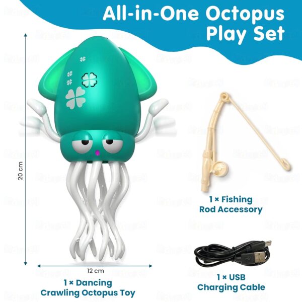 Kidology Dancing Squid Crawling Baby Toy | Electric Musical Tummy Time & Learning Octopus Toy with Lights for Babies & Toddlers 3–36 Months | Ideal Birthday for Boys & Girls (Green)