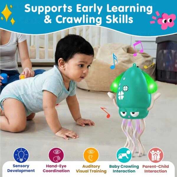 Kidology Dancing Squid Crawling Baby Toy | Electric Musical Tummy Time & Learning Octopus Toy with Lights for Babies & Toddlers 3–36 Months | Ideal Birthday for Boys & Girls (Green)